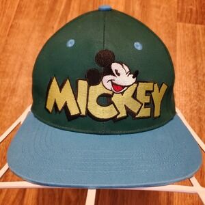 Vintage 90s Mickey Mouse Hat Adult Snapback Hat Green Blue Mickey & Co Disney‎